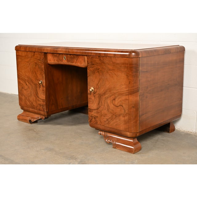 An exceptional antique French Art Deco or Art Nouveau double pedestal executive writing desk In the manner of Louis...