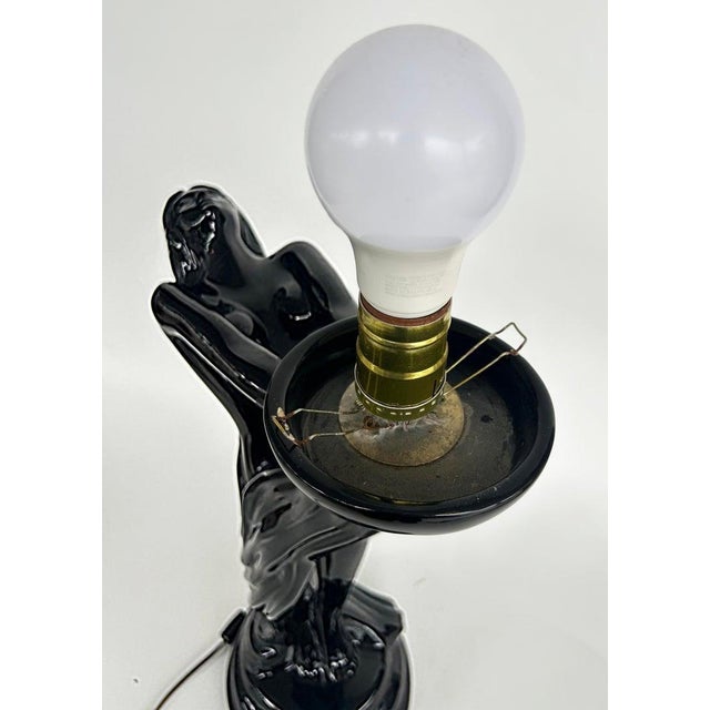 Mid 20th Century Large Art Deco Ceramic Table Lamps, Glass Shades - a Pair For Sale - Image 13 of 13