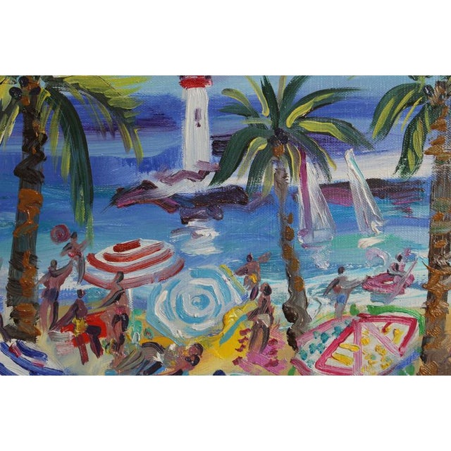 Yvon Grac, The Cros Dei Pin Beach at St. Jean Cap Ferrat, 1990s, Oil Painting on Canvas, Framed For Sale - Image 12 of 18