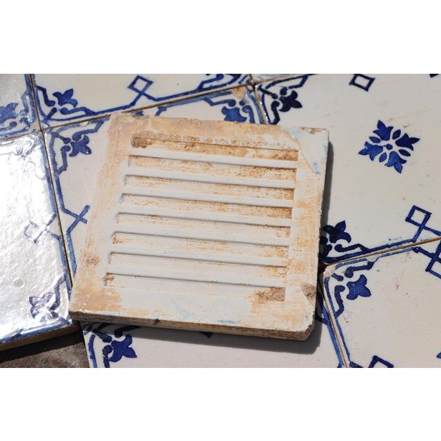 Antique 1920s Portuguese Art Deco Tiles Cobalt Blue Floral Crosses Set of 16 For Sale - Image 14 of 14