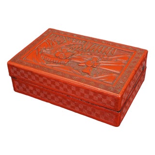 Chinese Rectangular Cinnabar Lacquer Box 19th Century For Sale