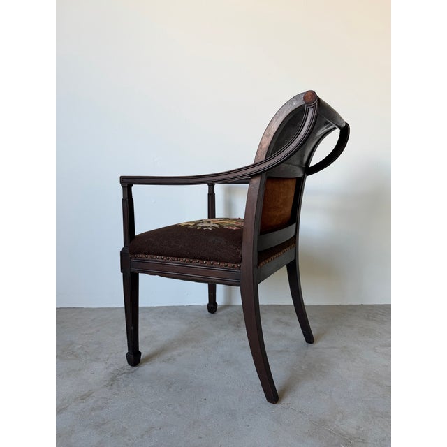 Neoclassical Antique French Neoclassical Carved Mahogany Armchair With Floral Needlepoint Upholstery For Sale - Image 3 of 13