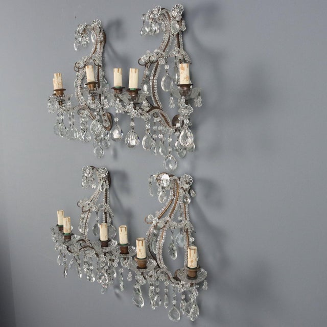 Italian Wall Lamps in Burnished Metal and Glass, Set of 4 For Sale - Image 3 of 8