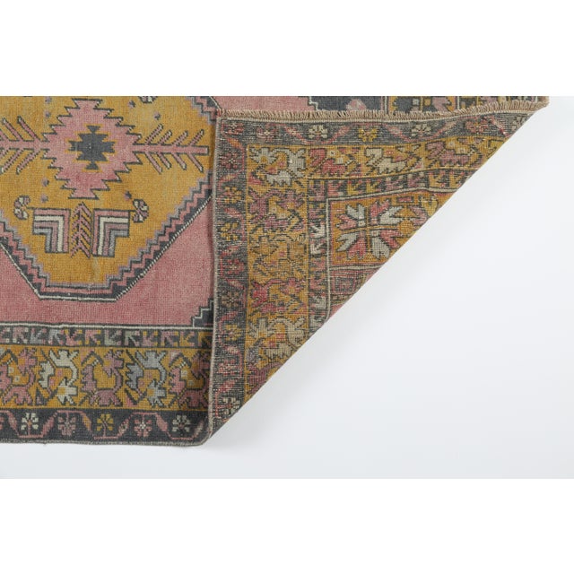Mustard Vintage Turkish Konya Rug – Hand-Knotted Wool in Blush Rose, Mustard Gold & Charcoal - 3' 8'' X 5' 9'' For Sale - Image 8 of 10