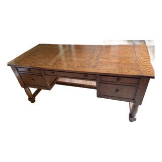 Antique Oak Partners-Style Library Desk, Turned Leg Base For Sale