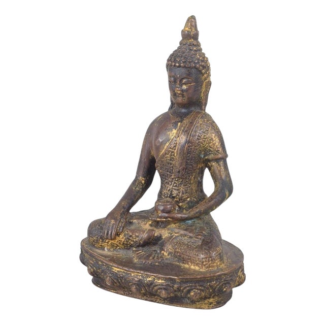 19th Century Seated Buddha Figure in Gilt Bronze with Meditative Pose, Asia For Sale
