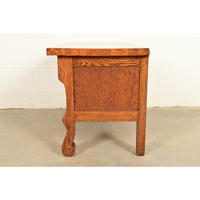 Antique American Empire Carved Tiger Oak Lowboy Dresser, Circa 1900 For Sale - Image 9 of 11
