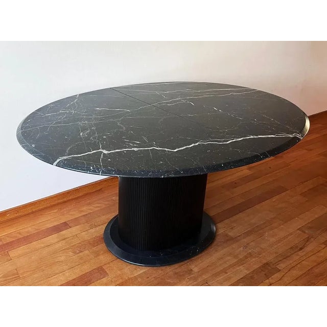 Vintage Marble and Ebonized Wood Oval Extendable Dining Table, 1980s For Sale - Image 9 of 12