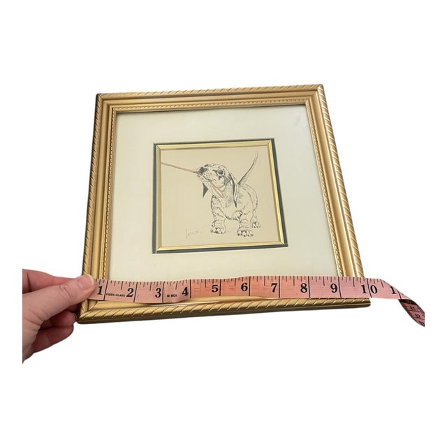1980s Vintage Framed Signed Print Dachshund/Basset Hound Puppy Drawing Leslie Cope For Sale - Image 5 of 5