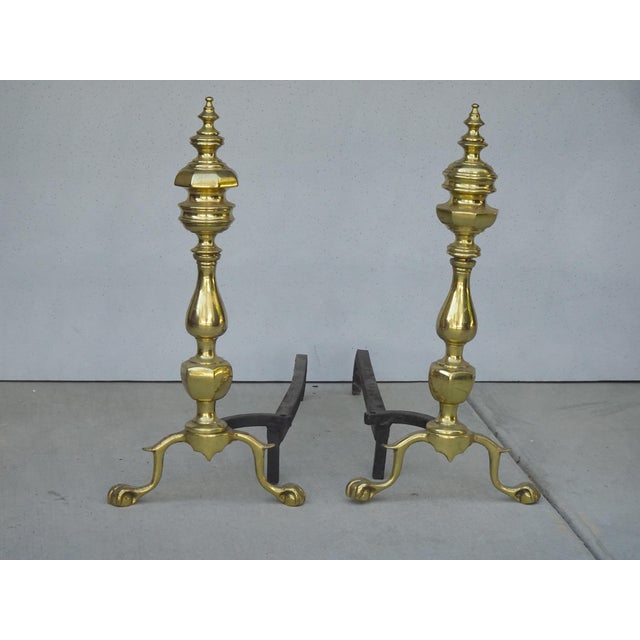 Gorgeous Andirons in Good Vintage Condition. Solid and Firm. Wear is usual for Their age. Please study the photos and ask...