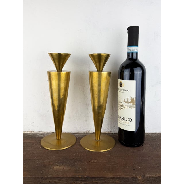 Mid-Century Modern Italian Brass Candlesticks, 1950s, Set of 2 For Sale - Image 15 of 16