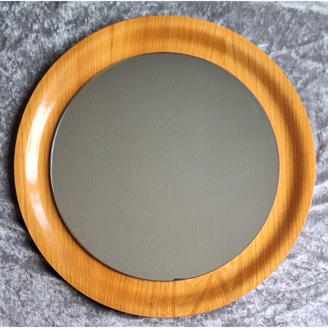 Mid-Century Minimalist Wall Mirror with Curved Ash Wood Frame, 1960s, in Very Good conditions. Designed 1960 to 1969