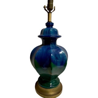 Mid-Century Turquoise and Green Drip Glaze Asian Modern Ceramic Table Lamp For Sale