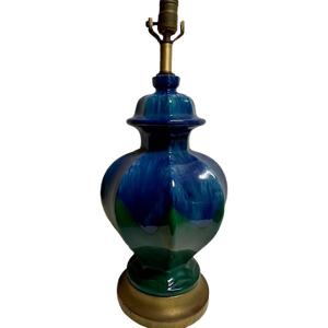 Mid-Century Turquoise and Green Drip Glaze Asian Modern Ceramic Table Lamp