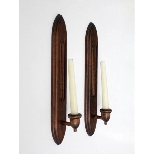 Pair of Mid-Century Gothic Revival Wood Wall Candle Sconces For Sale - Image 10 of 11
