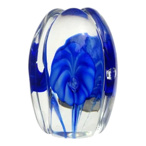 Murano Fratelli Toso Vintage Sapphire Blue Flowers Italian Art Glass Tall Sectioned Paperweight