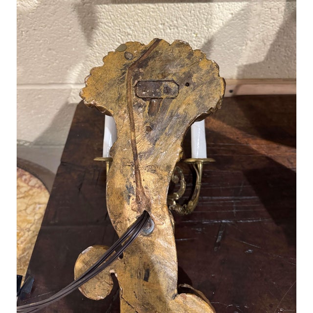 Pair of 19th Century French Louis XVI Carved Giltwood Two-Light Wall Sconces For Sale - Image 11 of 11