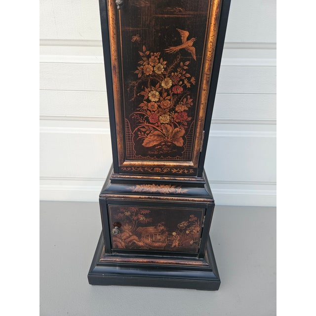 1990s Ethan Allen Chinoiserie Grandmother Floor Clock Asian Inspired Paint Decorated For Sale - Image 10 of 12