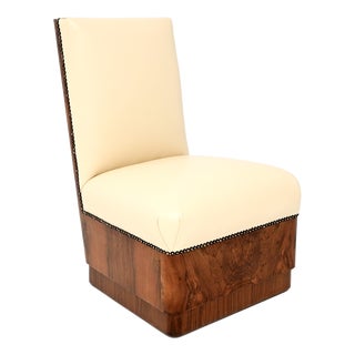 Art Deco Walnut and Leather Side Chair, 1930 For Sale