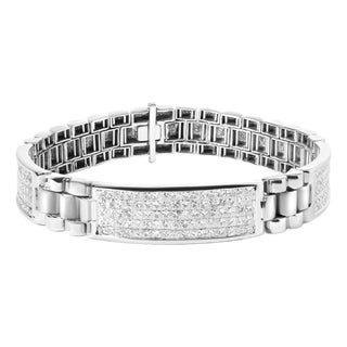 14K White Gold 12.0 Cttw Men's Invisible Set Princess Diamond Tennis Bracelet (G-H Color, VS1-VS2 Clarity) - Size 8.5" Inches For Sale
