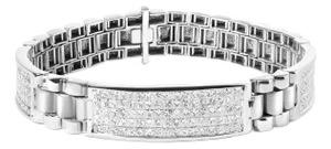 14K White Gold 12.0 Cttw Men's Invisible Set Princess Diamond Tennis Bracelet (G-H Color, VS1-VS2 Clarity) - Size 8.5" Inches