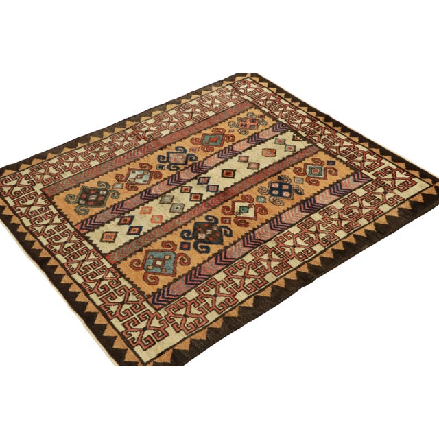 Tribal 1950s Vintage Tribal Rug in Beige-Brown, Red and Blue Geometric Patterns For Sale - Image 3 of 7