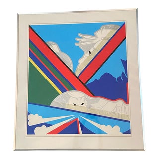 Vintage Japanese Abstract Art Print Fukuzawa Shiro Serigraph 1973 Psychedelic Screen Print Signed For Sale