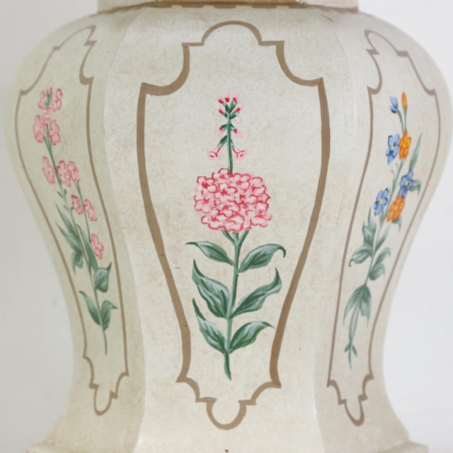 Metal Vintage Hand-Painted Hexagonal Tole Ginger Jar Table Lamps - a Pair For Sale - Image 7 of 12