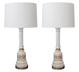 American Baluster-Form White Opaline Glass Lamps - a Pair