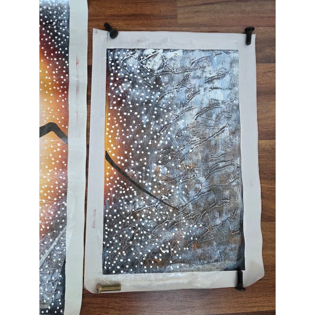 Orange African Tribal Sun Dance Hand Painted Pentaptych on Canvas For Sale - Image 8 of 10