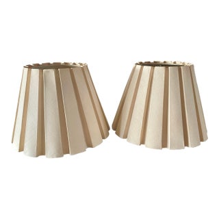 Mid Century Leonard R. Foss Studios Pleated Fluted Cream Linen Lamp Shades- A Pair For Sale