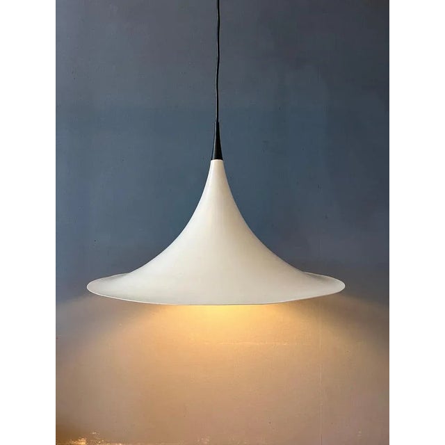 Mid-Century Danish White Space Age Witch Hat Pendant Lamp For Sale - Image 3 of 11