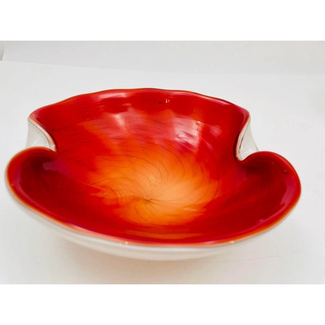 Mid 20th Century Vintage Venetian Murano Seguso Art Glass Cased Red and White Ashtray Italy 1960 For Sale - Image 5 of 12