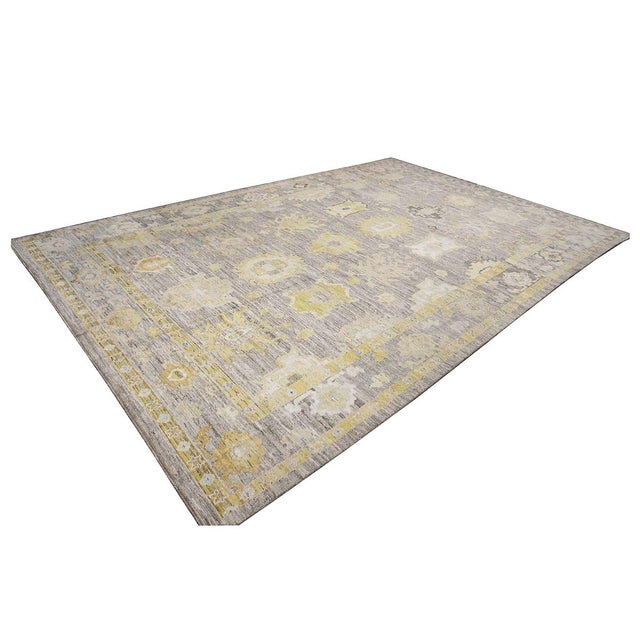 Turkish 21st Century Turkish Oushak Wool 11x16 Charcoal, Yellow & Ivory Handmade Area Rug #1144099 For Sale - Image 3 of 12