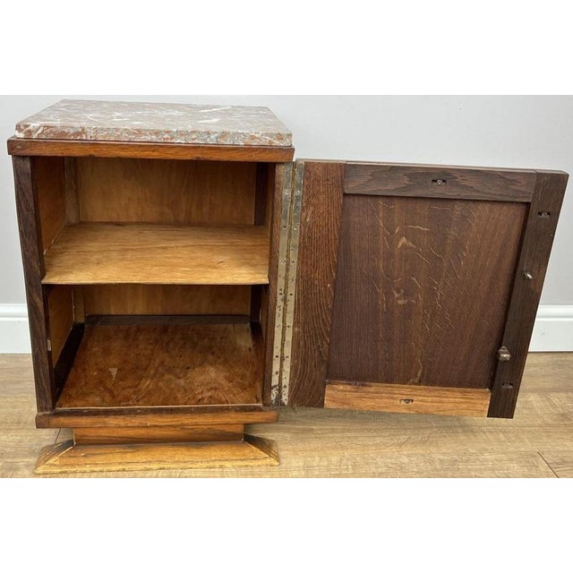 Antique French Art Deco Oak Bedside Table with Marble Top For Sale - Image 9 of 12