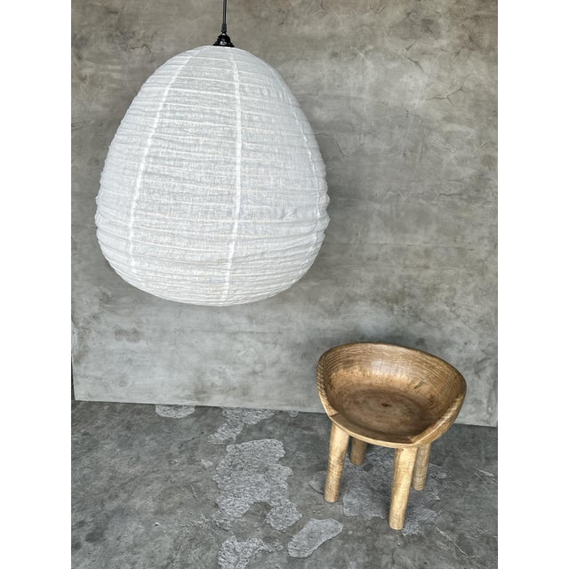 Large Japanese Natural Rattan and Linen Pendant Light in the Shape of a Drop For Sale - Image 5 of 7