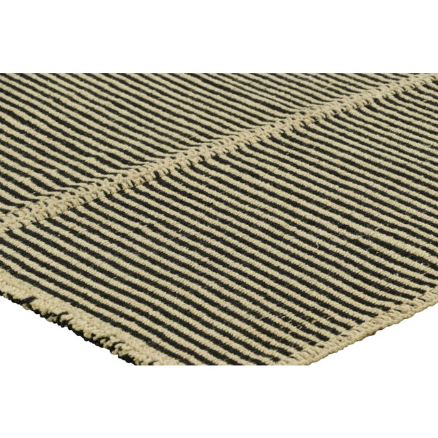 Rug & Kilim’s Contemporary Kilim With Textural Cream White and Black Stripes For Sale In New York - Image 6 of 7