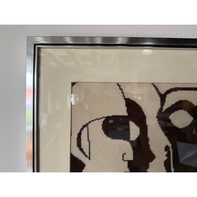1976 Mid-Century Modern Abstract Figural Needlepoint Textile Wall Art – Framed For Sale In Miami - Image 6 of 12