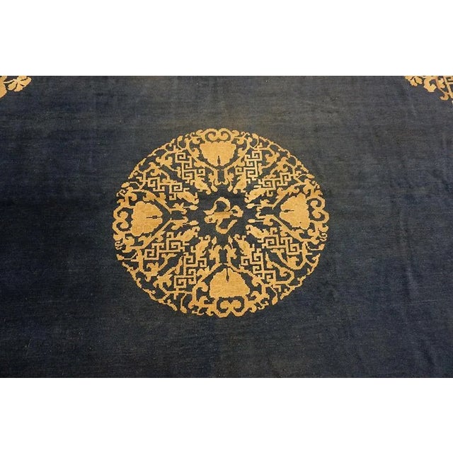 1920s Blue Navy Medallion Antique Chinese Peking Rug 8' 4" X 7' Knotted Pile Wool Carpet For Sale - Image 10 of 15