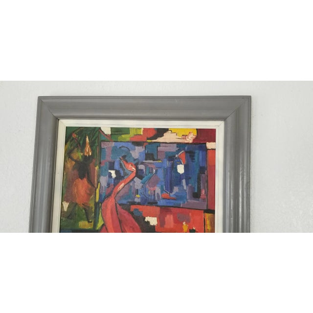 Blue 1970 Vintage D Ford Cubist Shape Colorful Painting For Sale - Image 8 of 13