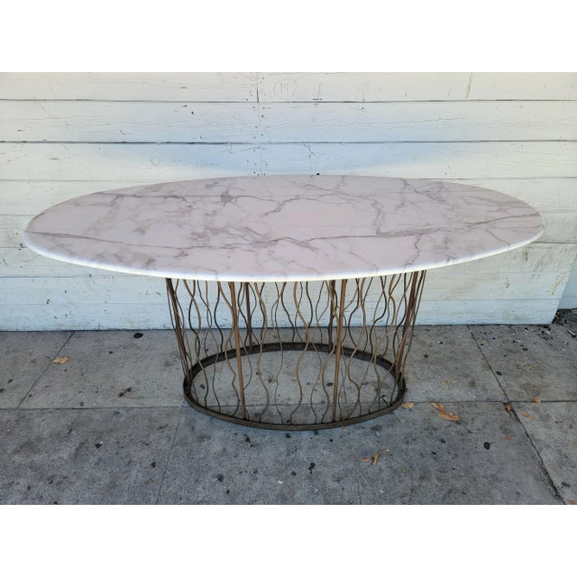 Metal 1980s Modern Oval Metal & Marble Dining/Bar Table. For Sale - Image 7 of 16