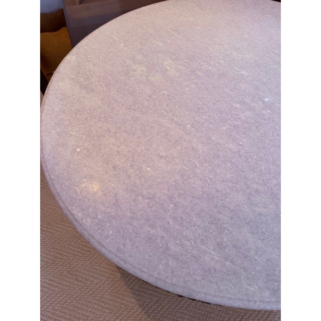 White Granite-Top Round Coffee Table With Metal Mesh Base For Sale - Image 4 of 7