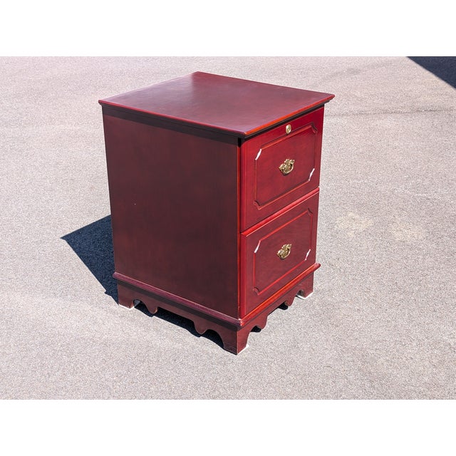 Wood Mid 20th Century Two Drawer Locking Filing Cabinet With Key For Sale - Image 7 of 9