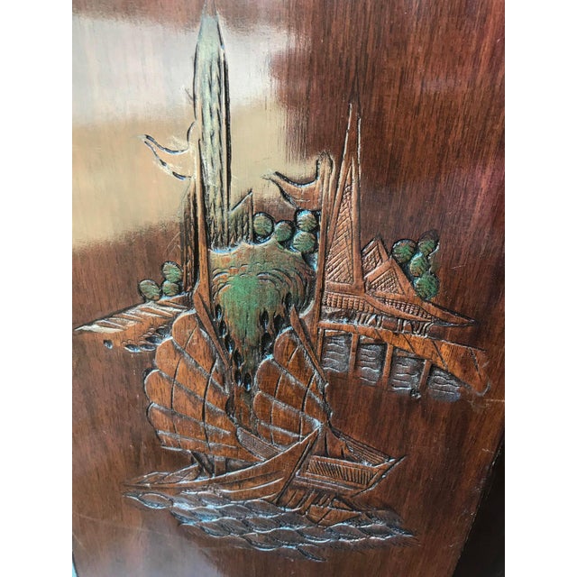 Octagonal Hand-Carved Oriental Vintage Side Table For Sale - Image 4 of 7