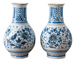 Blue and White Floral Vases from Rouen Faience, 18th Century, Set of 2