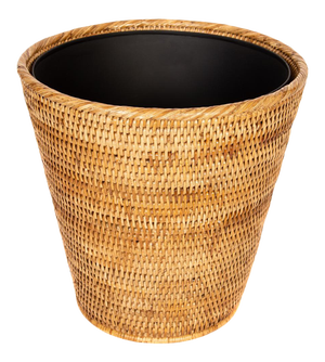 Artifacts Rattan Round Tapered Waste Basket with Metal Liner in Honey Brown - 12"