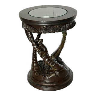 Vintage Hollywood Regency Tropical Palm Tree and Monkey Accent Table For Sale
