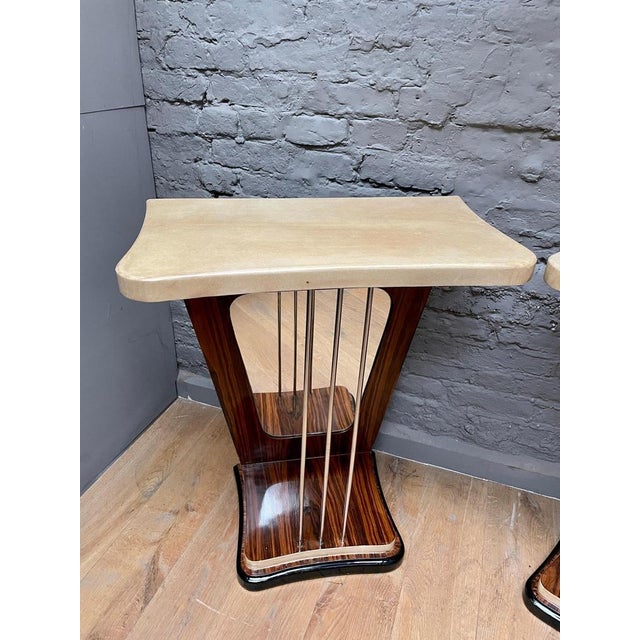 Italian Mirrored and Lacquered Goatskin Console Tables, 1950, Set of 2 For Sale - Image 9 of 17