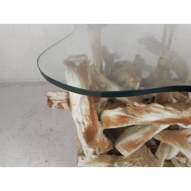 Wood Mid-century Modern Glass Top Driftwood End Table For Sale - Image 7 of 8
