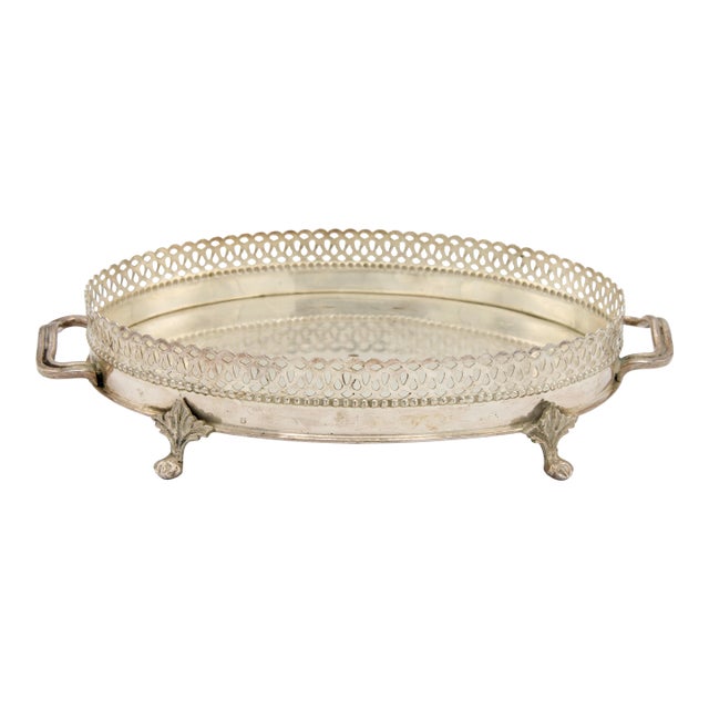 Vintage Silver Plate Footed Tray With Gallery For Sale
